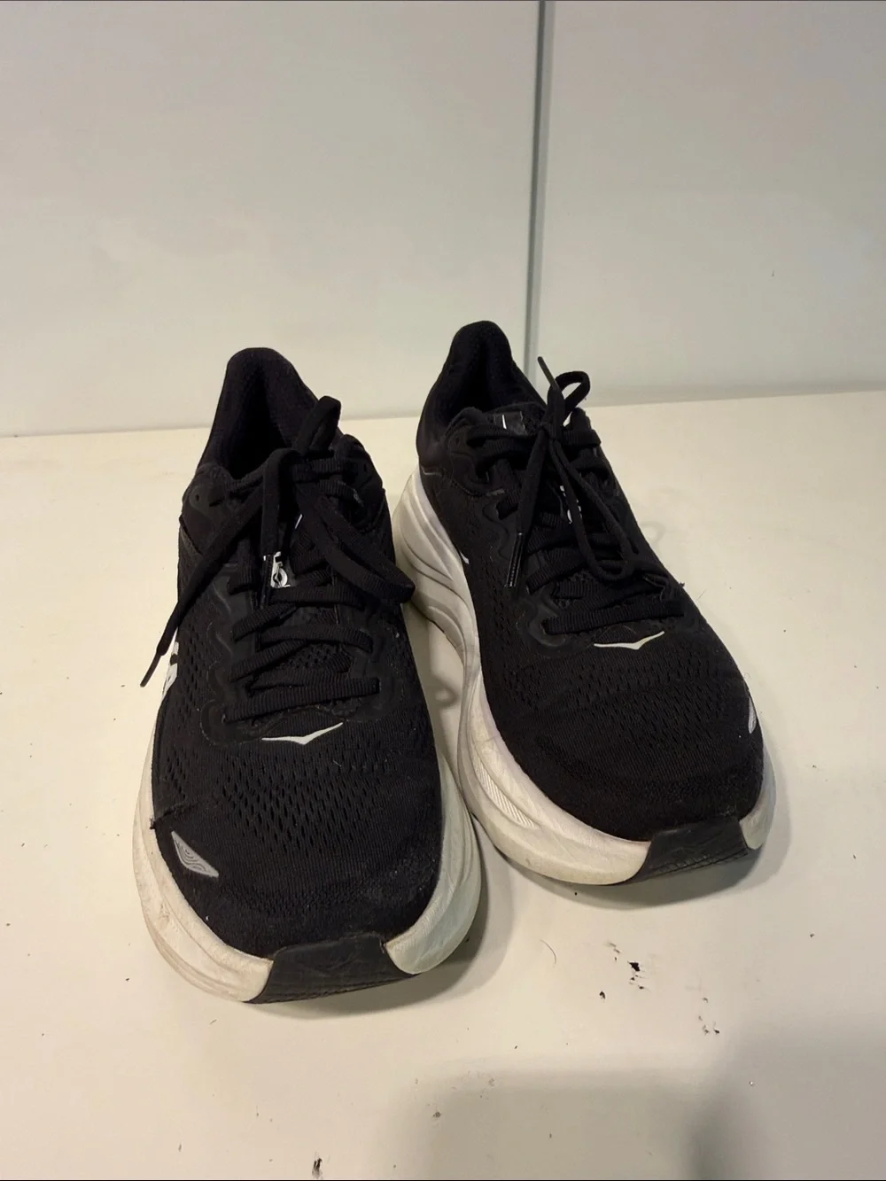 Used Hoka Bondi 9 Women's Black and White Athletic Running Shoes 9B